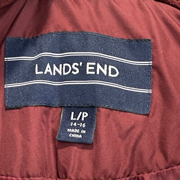 NWOT Lands End Winter Long Down Faux Fur Hood Coat Jacket Deep Claret Large NWOT - Picture 4 of 9